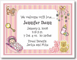 Pen At Hand Stick Figures Birth Announcements - Stripe - Girl
